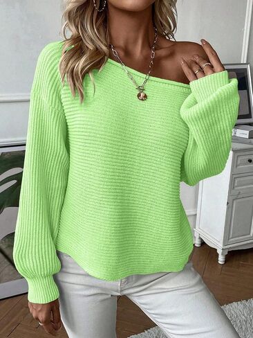 سترات Narecte النسائية مكشوفة الكتفين بلوفر قصير وأكمام طويلة سترات نسائية محبوكة ملابس خريف غير رسمية ملابس أزرق M in Kuwait