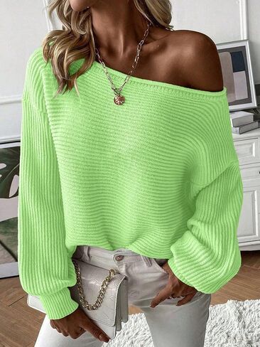 سترات Narecte النسائية مكشوفة الكتفين بلوفر قصير وأكمام طويلة سترات نسائية محبوكة ملابس خريف غير رسمية ملابس أزرق M in Kuwait