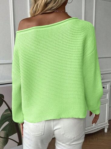 سترات Narecte النسائية مكشوفة الكتفين بلوفر قصير وأكمام طويلة سترات نسائية محبوكة ملابس خريف غير رسمية ملابس أزرق M in Kuwait