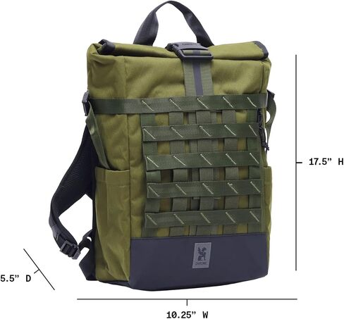 حقيبة ظهر Chrome Industries Barrage سعة 18 لترًا Moss X Roll-Top - حقيبة مقاومة للماء للعمل والسفر - تتميز بشبكة شحن وجيب للكمبيوتر المحمول in Saudi Arabia