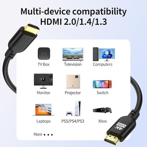 4K HDMI Cable 40ft ، 18GBPS ULTRA HIVE HDMI 2.0 كابل ، حبل مضفر ، دعم 4K@60Hz 2K@120Hz ، HDR Dynamic ، ARC ، متين ، متوافق مع PC/HDTV/PS5/Xbox/Blu-ray in Kuwait