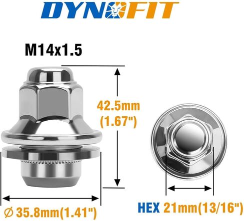 Dynofit 14x1.5 Wheel Lug Nuts Compatible with Toyota Lexus,OEM Mag Washer for Tacoma 4Runner Land Cruiser Sequoia LX600,One-Piece Design 21mm Hex Lug Nuts,Replace OE 90942-A1007|01121 (24PCS Black) in Saudi Arabia