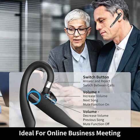 Wireless Headset with Mic for Work | Single-Eart Lightweight Earhook Design, IP55 Waterproof, 8H Battery for Driving, Music & Business Calls in Kuwait