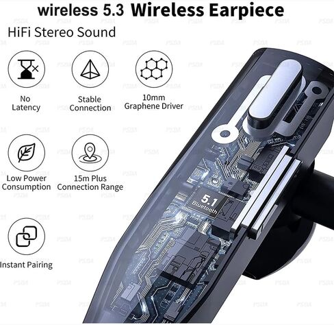 Wireless Headset with Mic for Work | Single-Eart Lightweight Earhook Design, IP55 Waterproof, 8H Battery for Driving, Music & Business Calls in Kuwait