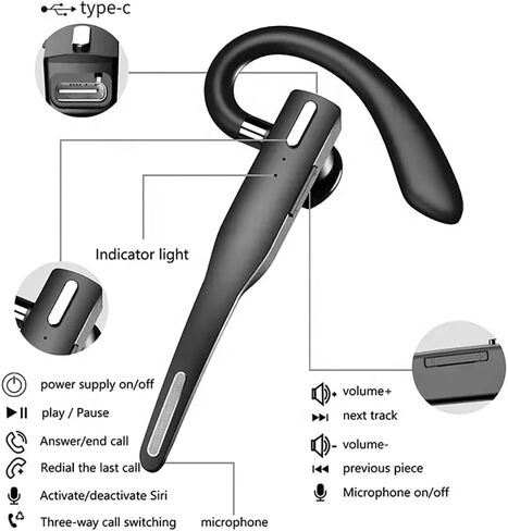 Wireless Headset with Mic for Work | Single-Eart Lightweight Earhook Design, IP55 Waterproof, 8H Battery for Driving, Music & Business Calls in Kuwait