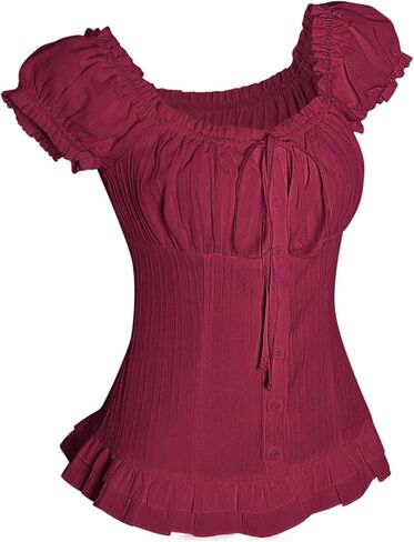 Floerns Women's Cute Puff Sleeve Blouse Top Ruched Bust Bow Tie Button Up Going Out Shirts in Saudi Arabia