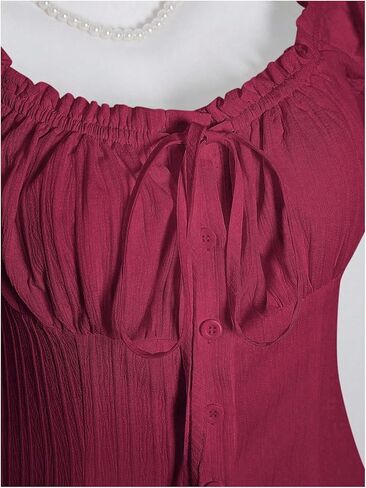 Floerns Women's Cute Puff Sleeve Blouse Top Ruched Bust Bow Tie Button Up Going Out Shirts in Saudi Arabia