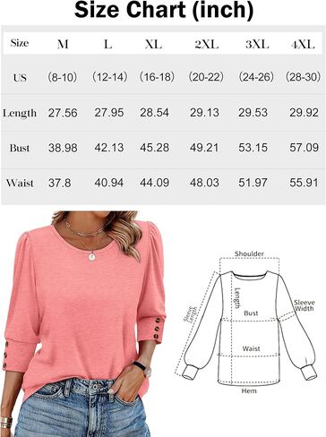 Womens Tops 3/4 Sleeve with Buttons Dressy Casual Blouses Summer Outfits Beach Vacation Plus Size Spring Clothes in Saudi Arabia