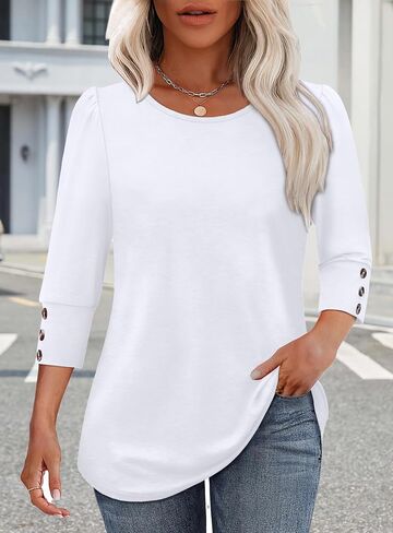 Womens Tops 3/4 Sleeve with Buttons Dressy Casual Blouses Summer Outfits Beach Vacation Plus Size Spring Clothes in Saudi Arabia