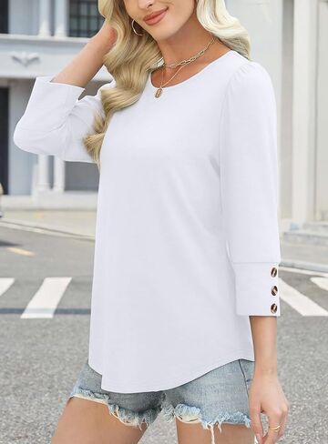 Womens Tops 3/4 Sleeve with Buttons Dressy Casual Blouses Summer Outfits Beach Vacation Plus Size Spring Clothes in Saudi Arabia