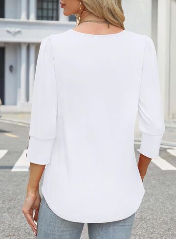 Womens Tops 3/4 Sleeve with Buttons Dressy Casual Blouses Summer Outfits Beach Vacation Plus Size Spring Clothes in Saudi Arabia