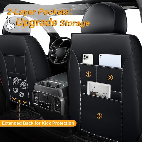 Seat Covers Fit for Ford F150 2009-2023 2024 2025 - F250/F350/F450 2017-2024 2025 Waterproof Leather Pickup Truck Seat Protectors(Full Set,Black & Grey) in Saudi Arabia