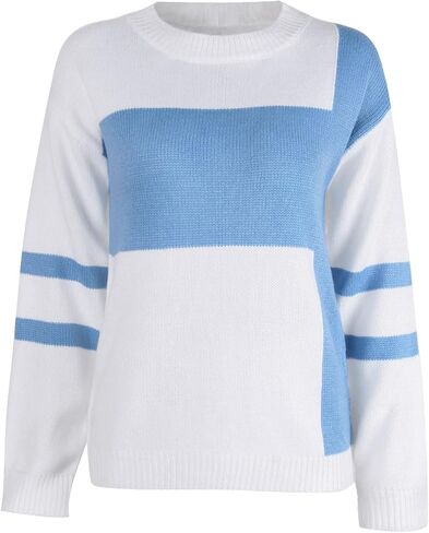 shermie Women's Color Block Pullover Sweaters Long Sleeve Crew Neck Loose Casual Sweater in Kuwait