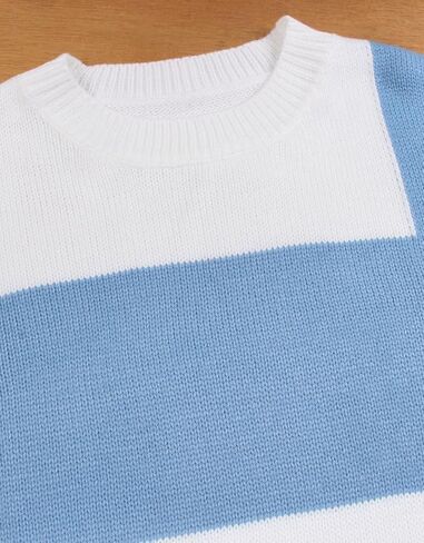 shermie Women's Color Block Pullover Sweaters Long Sleeve Crew Neck Loose Casual Sweater in Kuwait