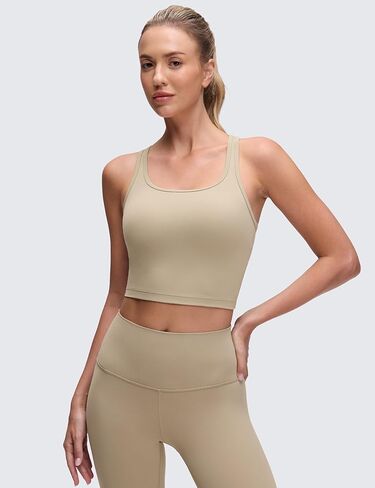 حمالة صدر رياضية للسيدات من CRZ YOGA Butterluxe على شكل Y-Back Racerback Longline - سترة علوية مبطنة برقبة واسعة للتمرين مع حمالة صدر مدمجة in Kuwait