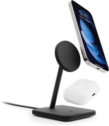 Twelve South HiRise 2 Deluxe 2-in-1 Wireless Charging Station for Apple Devices Qi2 MagSafe Charger, Fast Charger Stand for iPhone 15 14 13 12 11 Pro & Max Series AirPods Pro/3/2, Glacial Blue in Saudi Arabia