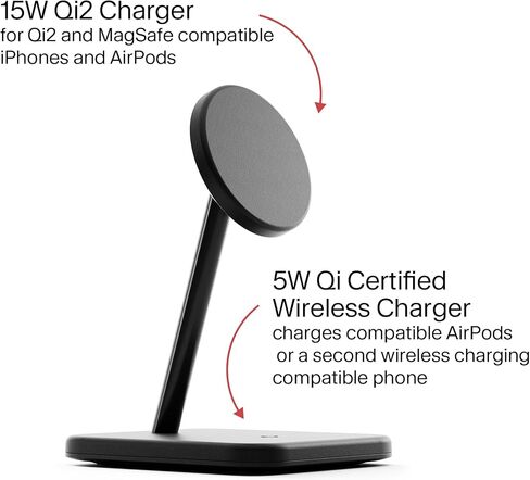 Twelve South HiRise 2 Deluxe 2-in-1 Wireless Charging Station for Apple Devices Qi2 MagSafe Charger, Fast Charger Stand for iPhone 15 14 13 12 11 Pro & Max Series AirPods Pro/3/2, Glacial Blue in Saudi Arabia