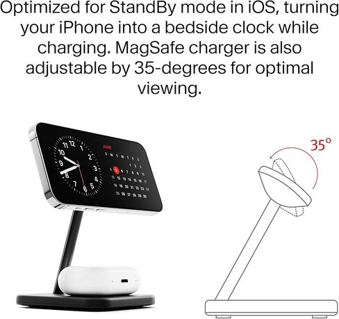 Twelve South HiRise 2 Deluxe 2-in-1 Wireless Charging Station for Apple Devices Qi2 MagSafe Charger, Fast Charger Stand for iPhone 15 14 13 12 11 Pro & Max Series AirPods Pro/3/2, Glacial Blue in Saudi Arabia