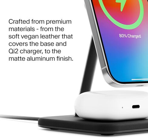 Twelve South HiRise 2 Deluxe 2-in-1 Wireless Charging Station for Apple Devices Qi2 MagSafe Charger, Fast Charger Stand for iPhone 15 14 13 12 11 Pro & Max Series AirPods Pro/3/2, Glacial Blue in Saudi Arabia