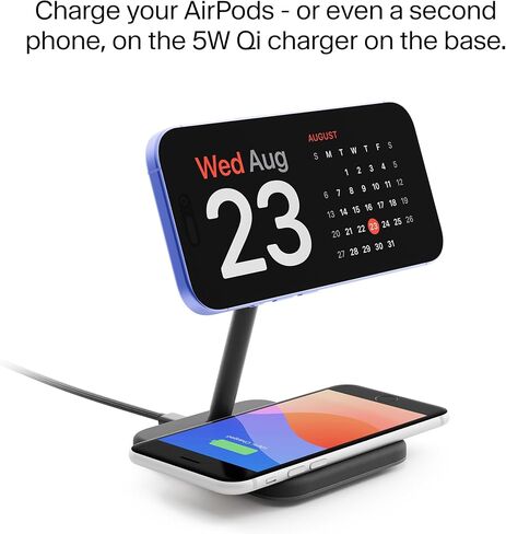 Twelve South HiRise 2 Deluxe 2-in-1 Wireless Charging Station for Apple Devices Qi2 MagSafe Charger, Fast Charger Stand for iPhone 15 14 13 12 11 Pro & Max Series AirPods Pro/3/2, Glacial Blue in Saudi Arabia