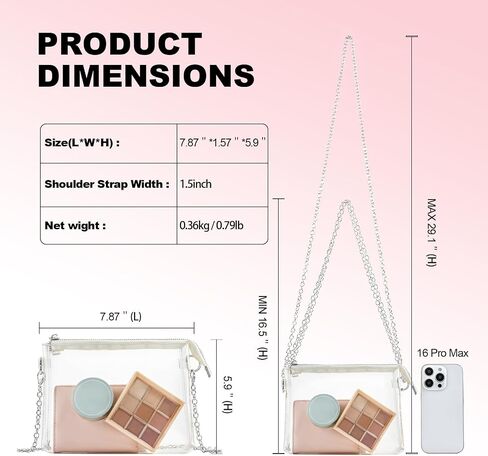 Clear Crossbody Bag, Stadium Approved Clear Purse Bag with Zippers for Concerts Sports Events Festivals in Saudi Arabia