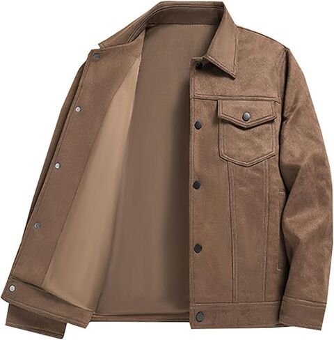 Cromoncent Men's Suede Jacket Vintage Fashion Trucker Coat in Saudi Arabia