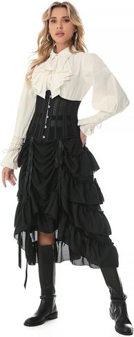 Cacycasa Womens Steampunk Victorian Cosplay Costume High-Low Show Skirt in Kuwait