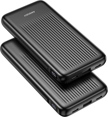 2-pack 10000mah Bank Power Charging ، 22.5W شاحن محمول USB C المدمج مع 2 مخرجات ومدخلتين ، حزمة بطارية عرض LED متوافقة مع أجهزة iPhone Samsung iPad ، Black & Black in Kuwait