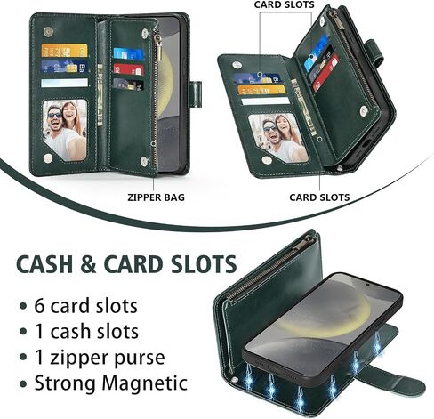 ASUWISH PHONE CASE لـ Samsung Galaxy S24 5G SHIPPER WALLET غطاء خلايا قابلة للفصل مع حامي الشاشة الزجاجية المتقلب Crossbody Lanyard Strap Card Card S 24 24S G5 SM-S921U Girls Brown in Kuwait