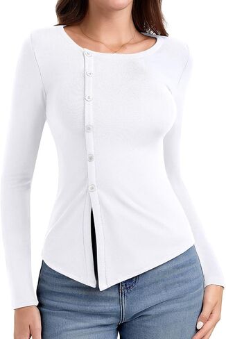PINKMSTYLE Womens Asymmetrical Long Sleeve Shirt Casual Tunic Tops for Leggings Teacher Shirts in Kuwait