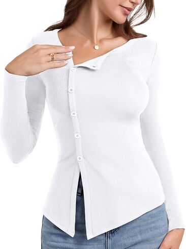 PINKMSTYLE Womens Asymmetrical Long Sleeve Shirt Casual Tunic Tops for Leggings Teacher Shirts in Kuwait