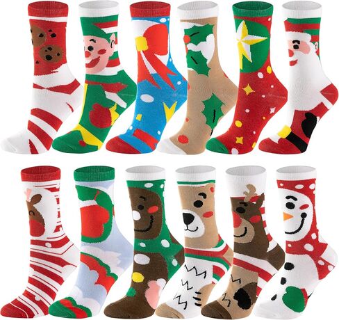 JOYIN 12 Pack Women's Socks Colorful Funky Paint Splash Patterned Crew Socks Funky Paintspalsh & Colorblocks for Christmas, Holiday or Birthday Gift in Saudi Arabia