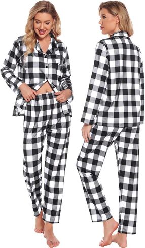 SWOMOG Christmas Pajamas for Women Men Long Sleeve Black Pull Over Top with Plaid Pajama Pants Pj Set Couples Pajama Set in Saudi Arabia