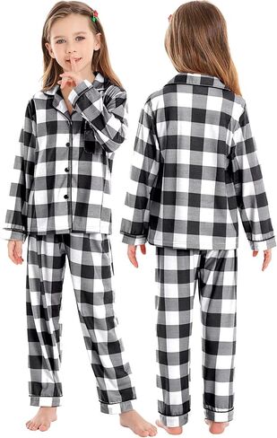 SWOMOG Christmas Pajamas for Women Men Long Sleeve Black Pull Over Top with Plaid Pajama Pants Pj Set Couples Pajama Set in Saudi Arabia