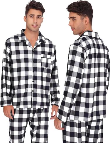 SWOMOG Christmas Pajamas for Women Men Long Sleeve Black Pull Over Top with Plaid Pajama Pants Pj Set Couples Pajama Set in Saudi Arabia