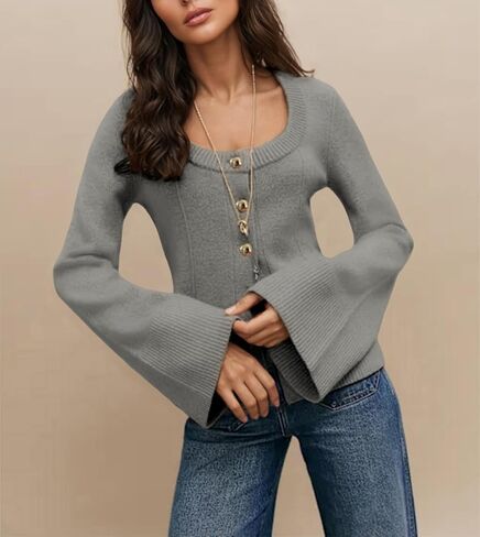 Women's Cardigan Sweater Round Neck Fitted Long Sleeve Lightweight Warm Knit Top in Kuwait