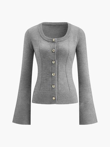 Women's Cardigan Sweater Round Neck Fitted Long Sleeve Lightweight Warm Knit Top in Kuwait