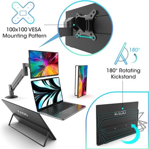 كادو 15.6 "مراقبة محمولة FHD للكمبيوتر المحمول ، 1080p الشاشة الثانية IPS 1920x1080 HDMI USB-C Screens Extender ، يحمل الأكمام 180 درجة Kickstand للكمبيوتر الشخصي ، MAC ، DEX ، الكمبيوتر اللوحي ، Xbox ، PS4/PS5 ، Switch Switch in Kuwait
