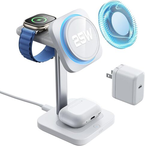ESR لمحطة شحن 3-in-1 ، QI2.2 معتمدة من 25W Magsafe Charger Stand مع Cryoboost ، محطة شحن سريع للهاتف ، من أجل iPhone 17/16/15/14/13/12 ، AirPods ، Apple Watch ، Black in Saudi Arabia