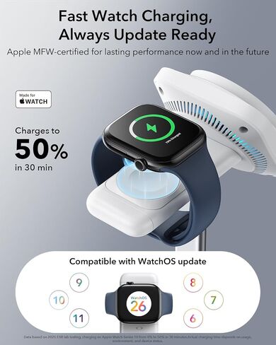 ESR لمحطة شحن 3-in-1 ، QI2.2 معتمدة من 25W Magsafe Charger Stand مع Cryoboost ، محطة شحن سريع للهاتف ، من أجل iPhone 17/16/15/14/13/12 ، AirPods ، Apple Watch ، Black in Saudi Arabia