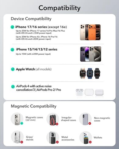 ESR لمحطة شحن 3-in-1 ، QI2.2 معتمدة من 25W Magsafe Charger Stand مع Cryoboost ، محطة شحن سريع للهاتف ، من أجل iPhone 17/16/15/14/13/12 ، AirPods ، Apple Watch ، Black in Saudi Arabia