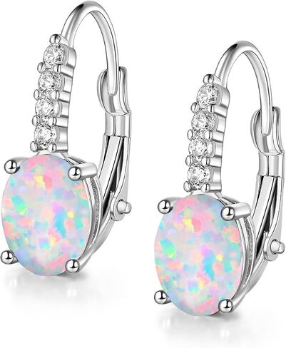 Drop Earrings for Women|6x8mm Oval-shaped Gemstone Halo CZ Dangle Earrings|18K White Gold Plated Drop Earrings Hypoallergenic Jewelry Gift in Saudi Arabia