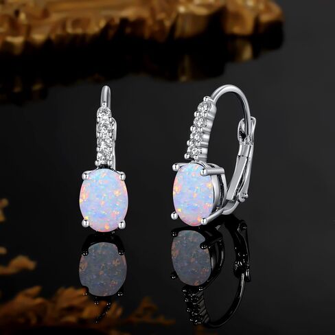 Drop Earrings for Women|6x8mm Oval-shaped Gemstone Halo CZ Dangle Earrings|18K White Gold Plated Drop Earrings Hypoallergenic Jewelry Gift in Saudi Arabia