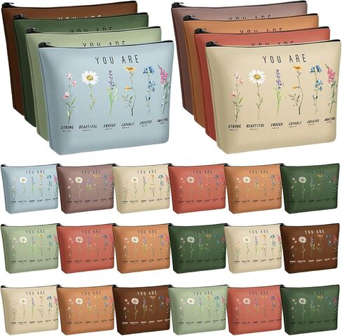 Frienda 24 Pcs God Says You Are Cosmetic Bags for Women Bible Verse Floral Makeup Case Inspirational Religious Bags Affirmations Christian Gifts for Back to School Birthday Holidays(Natural Color) in Saudi Arabia