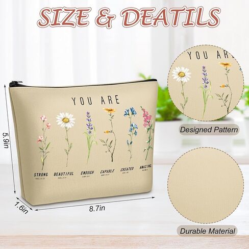 Frienda 24 Pcs God Says You Are Cosmetic Bags for Women Bible Verse Floral Makeup Case Inspirational Religious Bags Affirmations Christian Gifts for Back to School Birthday Holidays(Natural Color) in Saudi Arabia