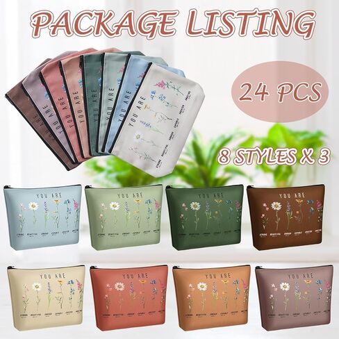 Frienda 24 Pcs God Says You Are Cosmetic Bags for Women Bible Verse Floral Makeup Case Inspirational Religious Bags Affirmations Christian Gifts for Back to School Birthday Holidays(Natural Color) in Saudi Arabia