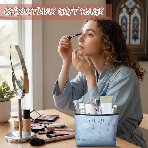 Frienda 24 Pcs God Says You Are Cosmetic Bags for Women Bible Verse Floral Makeup Case Inspirational Religious Bags Affirmations Christian Gifts for Back to School Birthday Holidays(Natural Color) in Saudi Arabia