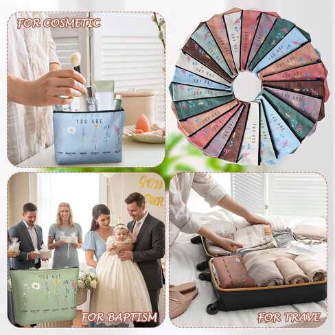 Frienda 24 Pcs God Says You Are Cosmetic Bags for Women Bible Verse Floral Makeup Case Inspirational Religious Bags Affirmations Christian Gifts for Back to School Birthday Holidays(Natural Color) in Saudi Arabia