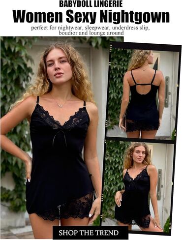Avidlove Night Gowns for Women Babydoll Lingerie Dress Lace Trim Sleepwear Chemise Nightgowns Side Split Nighty in Saudi Arabia