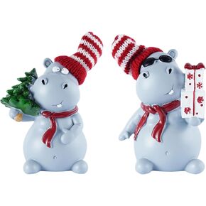 Christmas Hippo Resin Statues - Perfect for Indoor Festive Decor, Outdoor Christmas Arrangement, Table & Desktop Ornament, Ideal Xmas Gift for Family & Friends in Saudi Arabia